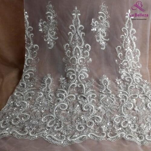 La Belleza 2021 fashion bridal lace,Ivoryheavy embroidery lace fabric,silver beading wedding dress lace fabric 51'' width 1 yard