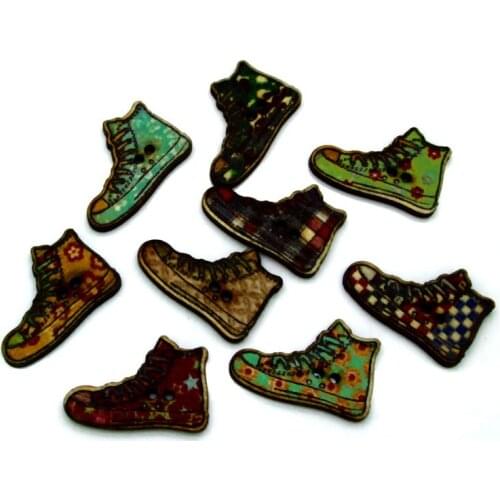 LF 50Pcs Mixed Wooden Shoes Sewing Buttons For Clothes Needlework Scrapbooking Crafts Decorative Diy Accessories