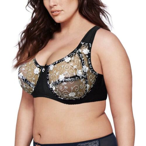 Hot Selling Bras For Women Sexy Transparent Mesh Lingerie Embroidery Bra Floral Lace Bralette 36 38 40 42 44 C D DD E F