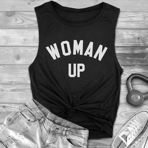 Woman up tank top feminist summer tanks girl power tops fashion women black festival print powered sexy