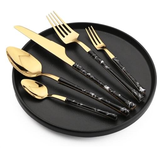 1/2/4/6/8Set Imitation Black Marble Handle Cutlery Stainless Steel Dinnerware Knife Fork Spoon Flatware Set Kitchen Tableware