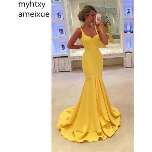 2020 New Sexy Cheap Yellow Evening Dresses Mermaiddesign Ruffles Prom Gowns Floor Length Plus Size Party Wear Robe De Soiree