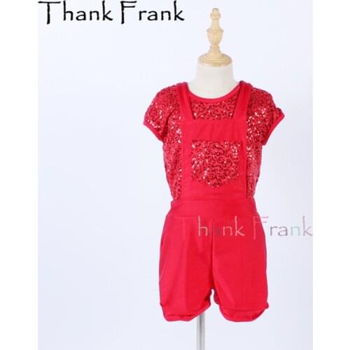 New Girls Modern Costume Child Women Red Sequin Contemproray Dance Costumes Kids Adult Shiny 2-Piece Rave Stage Dancewear C762