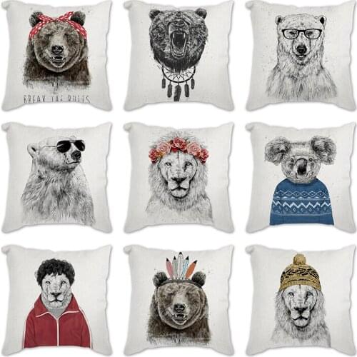 New Animals Cushion Covers Bear tiger lion koala Pillow Cover Decorative Christmas gift Pillow Cover for Couch Sofa Pillowcase