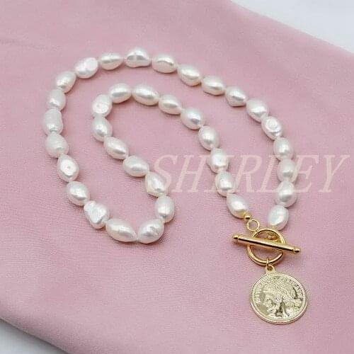 Real baroque pearl necklace, white natural pearl, golden pendant, fashionable style, ladies necklace gift selection