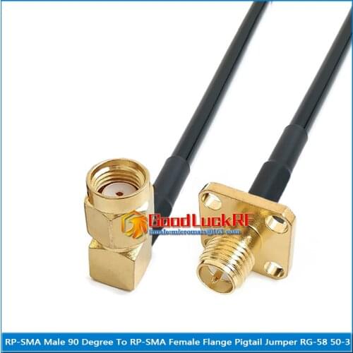 RP-SMA RP SMA Male Right Angle to RP-SMA Female 4 Hole Flange Chassis Panel Mount Pigtail Jumper RG-58 RG58 3D-FB Extend cable