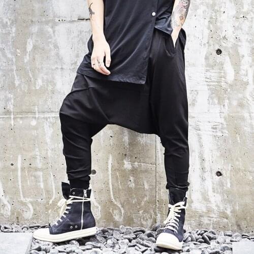 Gothic Punk Style Harem Pants Men Fashion Men Casual Drape Drop Crotch Harem Hip Hop Pants Japanese Trouser Baggy Dancing Pants