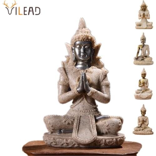 VILEAD 11 Style Nature Sandstone Buddha Statue Thailand Buddha Figurine Hindu Fengshui Sculpture Meditation Miniature Home Decor