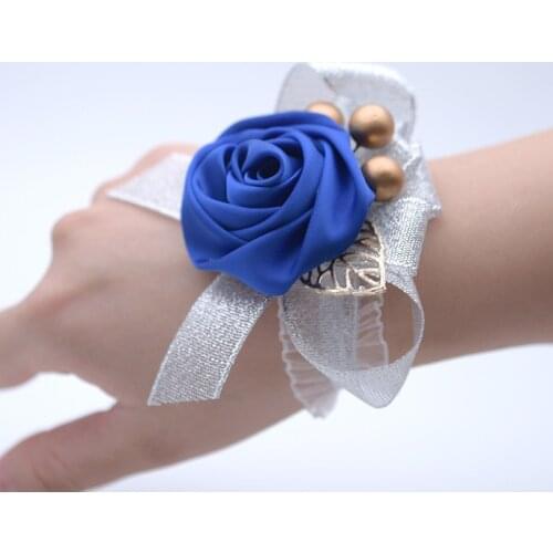 Wedding Bridal Wrist Corsage Stain Silk Rose Pearl Accessories Bridesmaid Girls Bracelet DIY Wrist Flower Artificial Hand Flower