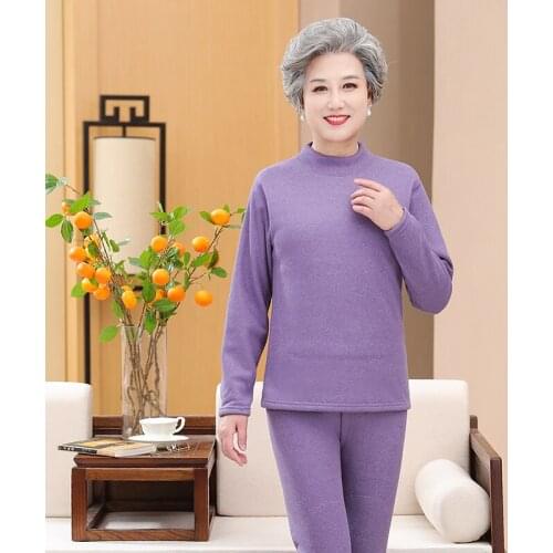 Middle-aged Womens Thermal Underwear Grandma Winter Women Long Johns sets fleece keep warm Set cold weather size L to 4XL