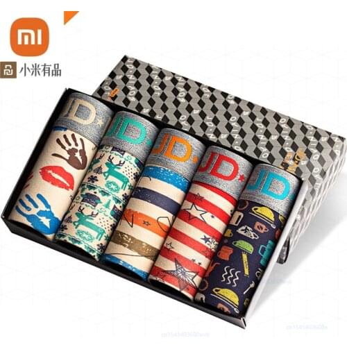 Xiaomi 5pcs Men Underwear Cotton Boxer Shorts Mens Underpants Male Printed Panties Breathable U Convex Pouch Men Plus Size Pants