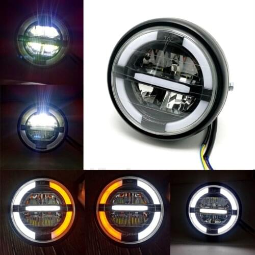 Universal Vintage Motorcycle LED Head Lamp Headlamp Motorcycle Headlight Turn Signal Light LED Daytime Light 7" Round
