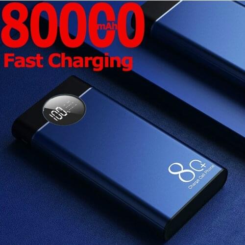 Power Bank 80000mAh Portable Charger Large Capacity Outdoor Digital Display LED Light 2USB Powerbank for IPhone Xiaomi Samsung