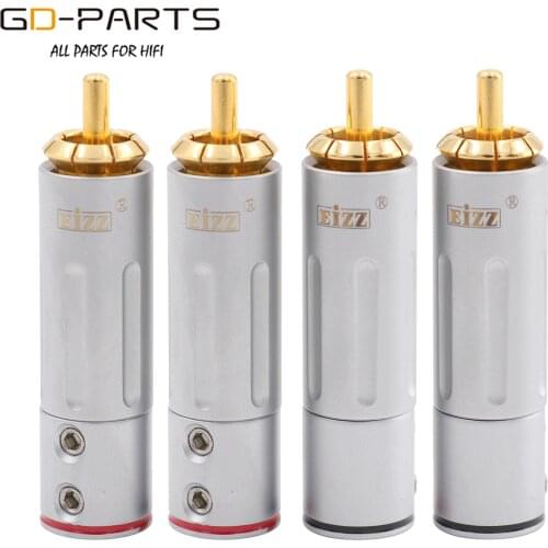 EIZZ High End 24K Gold plated Brass Male RCA Plug Connector Adapter With Lock Hifi Audio Video AMP TV AV DVD Signal Cable DIY