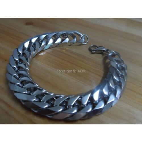 High Polished Mens Stainless Steel Cuban Curb Chain Bracelet 15mm 8.66