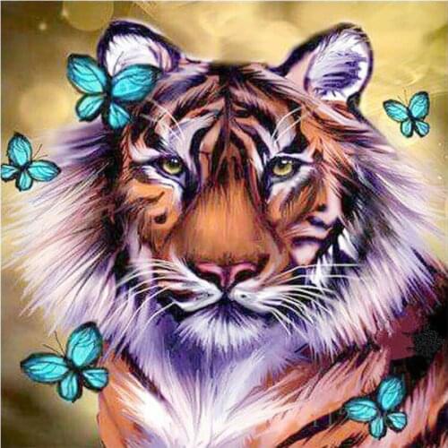 Yiger and Butterfly Animal Diamond Painting Full Round Nouveaute DIY Sticking Drill Cross Stitch 5D Embroidery Home Decorative