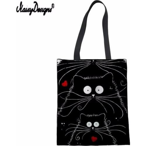 NOISYDESIGNS Women Canvas Tote Bags Simple Heart Cats Pattern Printed Girls Eco HandBags Summer Beach Bag Female DIY Custom