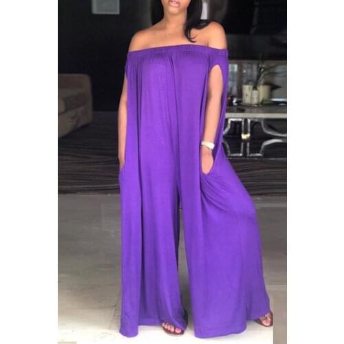 Women Sexy Slash Neck Sleeveless Plus Size Jumpsuit Casual Fashion Off the Shoulder Loose Wide Leg Jumpsuits Women