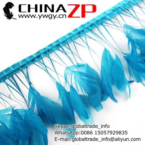 4-6 Inch Leading Supplier CHINAZP Factory 10yards/lot Fantastic DIY Decoration Turquoise Stripped Coque Tail Feathers Trim