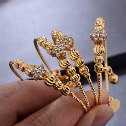 4PCS/lot Adjustable Gold Color Baby Bangles &bracelets Birthday Jewelry Best Gift for Girls Kids Bead Bell tassel Bangles