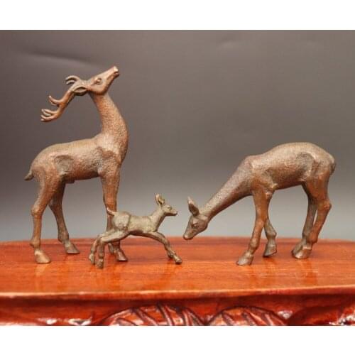 7 CM Chinese red Copper Reindeer Davids Deer Irish-Elk sika deer Animal Statue
