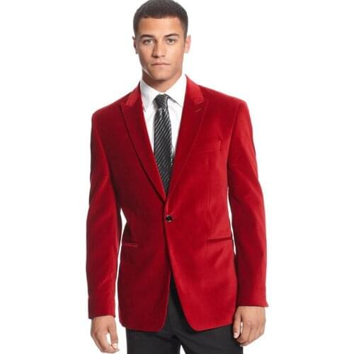 ANNIEBRITNEY Red Velvet Formal Men Suit With Black Wool Pants High Quality Groom Wedding Tuxedo Fashion Prom Wedding Suit Set