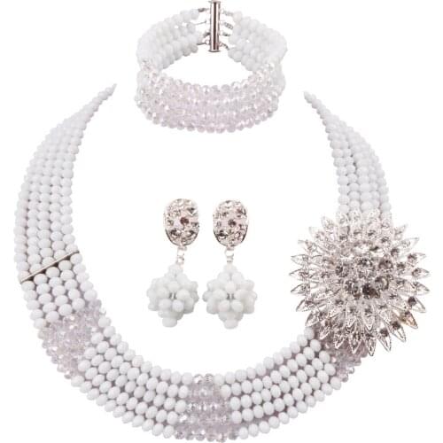 White and Transparent Clear AB Crystal Beaded Necklace Fashion Jewelry Set African Wedding Beads Sets 3JK14
