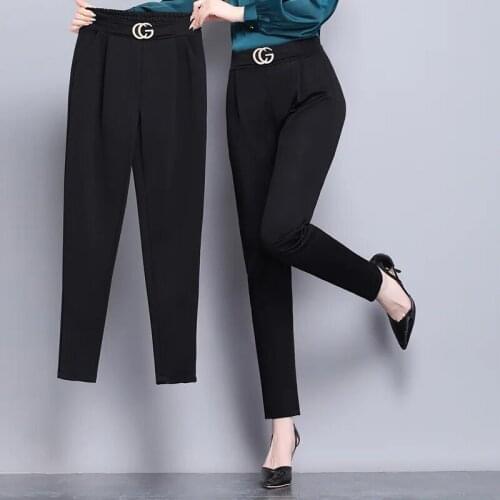 Elastic Striped Harem Trousers Women StreetWear Plus Size Suit Pants Ladies Office Work Skinny Leggings Female Bodycon Pants