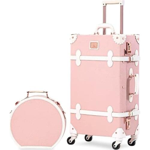 New Fashion Floral PU Travel Bag Rolling Luggage sets,13"20"22"24"26" inch Women Retro Trolley Suitcase with Universal Wheels