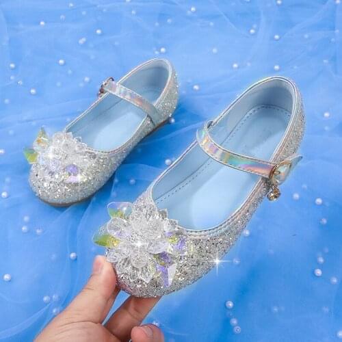 Kids High Heel Shoes Girls Leather Shoes Flower Casual Pink Glitter Children 2021 Girls Shoes Butterfly Knot size 25-36
