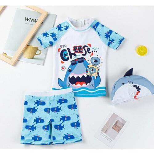 Childrens Swimsuit Boys 1-Piece Cute Dinosaur Blue Short sleeve Hot Spring Wear Monster Kids Beach Sweamwear Clothing Swim Suit