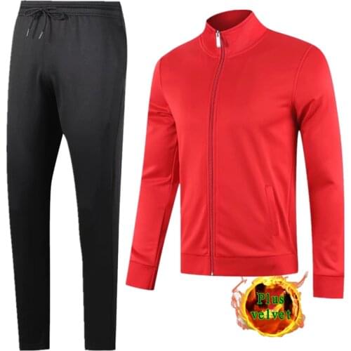 Adult With Velvet Tracksuits Running Jackets Pants Soccer Training Suit Outdoor Football Jogging Sweater Trousers Kit Plus Size