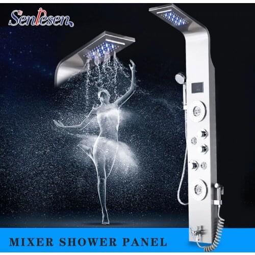 Senlesen Shower Panel Shower Faucet Mixer Bathroom Faucet With Big Screen Six Water Modes with Brass Hand Shower Shower Column