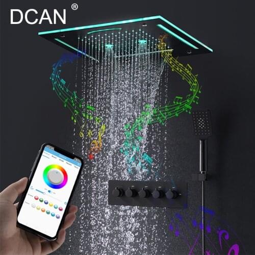 DCAN Music Shower Light Head 12 inch Waterproof Ceiling Rain LED Bluetooth Phone Play Music Smile Shower