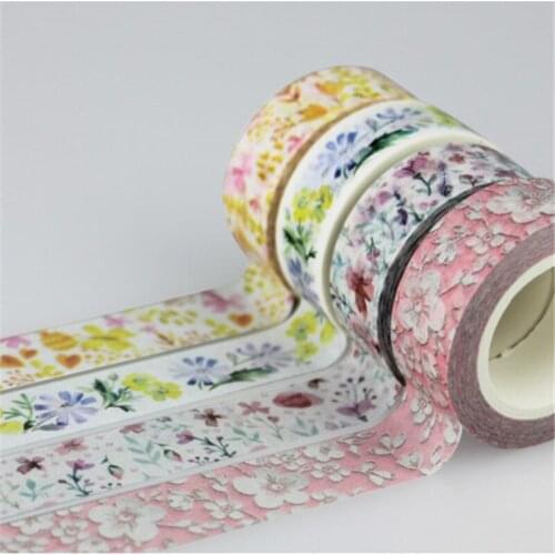 15mm*10m Japanese Cute kawaii Colorful Flowers Leaf Masking Washi Tape Decorative Adhesive Tape Diy Scrapbooking School Supply