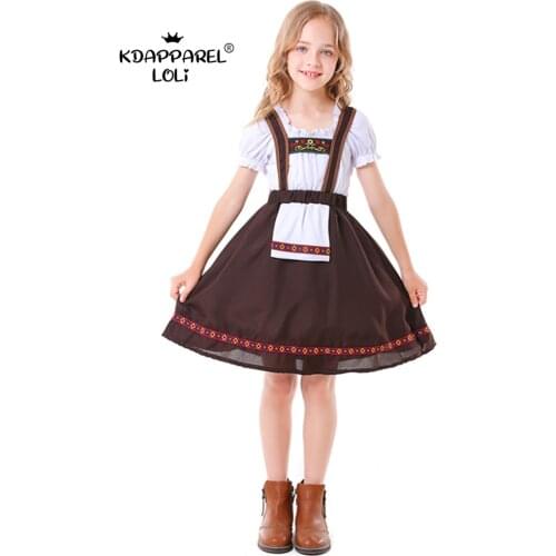 Oktoberfest Costume For Girls Bavarian Beer Carnival Waitress Maid Cosplay Embroidery White Top Brown Skirt Children Dirndl New