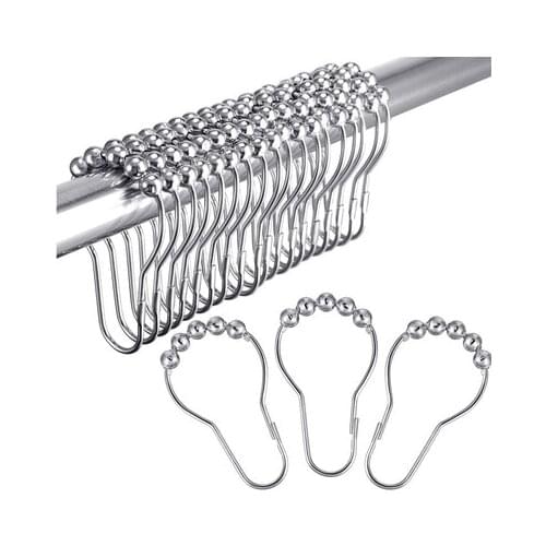 12pcs Stainless Steel Curtain Hooks Bathroom Shower Curtain Hook Rings Rustproof Curtain Rod Clips Clamps Bathroom Accessories