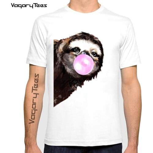 New Fashion Harajuku Summer Homme T-shirt Playful Sneaky Sloth with Bubble Gum Print Aesthetic Clothes Graphic tee tshirt