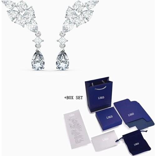 Fashion Swa New Tennis Luxury Cluster Mixed White Gold Pierced Earrings Exquisite Pendant Decoration Female Romantic Jewelry