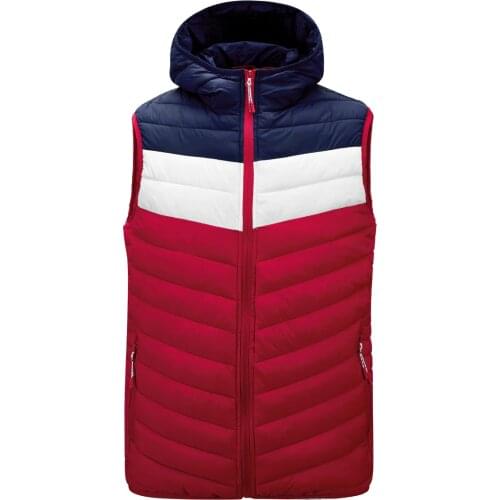 Mens Hooded Cotton Padded Vest Color Matching Fake Down Padded Waistcoat Casual Thick Warm Sleeveless Jacket Coat
