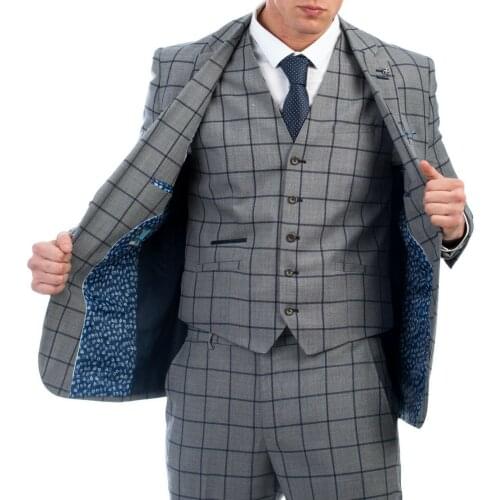 Gary 3Pieces Custom Mens Suit Slim-Fit Woollen Smart Casual Plaid Button Fly Single Breasted Cocktail Party Wedding Suit
