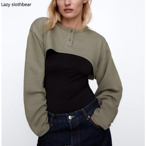 New Products Womens Solid Color Thick Top Long Sleeve Round Neck Top Ladies Casual Short Top