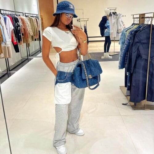 Solid Color Patchwork Autumn Sport Pants High Waist Elastic Band Micro Flared Pants Street Style Women Pants Sweatpants