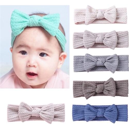 Spring Summer Solid Color Baby Bow Turban Cute Headwear Bows Baby New Knitted Cotton Elastic Newborn Hair Accessories