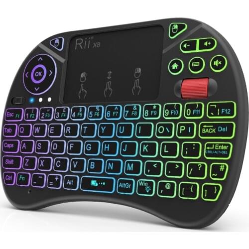 Original Rii X8 2.4GHz Mini English Wireless Keyboard with Touchpad, changeable color LED Backlit, Li-ion Battery for TV