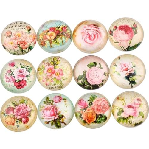 Reidgaller mix rose flower photo round dome glass cabochon 25mm 20mm 18mm 16mm 14mm 12mm 10mm diy jewelry making findings