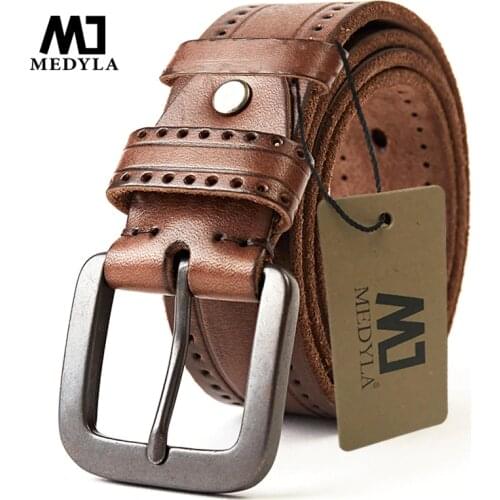 MEDYLA Mens Leather Belts For Men Vintage Alloy Pin Buckle Waistband Strap Jeans Belt For Male Cowhide Belt DSW535