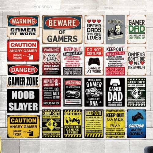 Funny Gamer Metal Sign Tin Sign Gamer at Work Sign Retro Signs Wall Decor for House Home Room Metal Signs Tin Signs