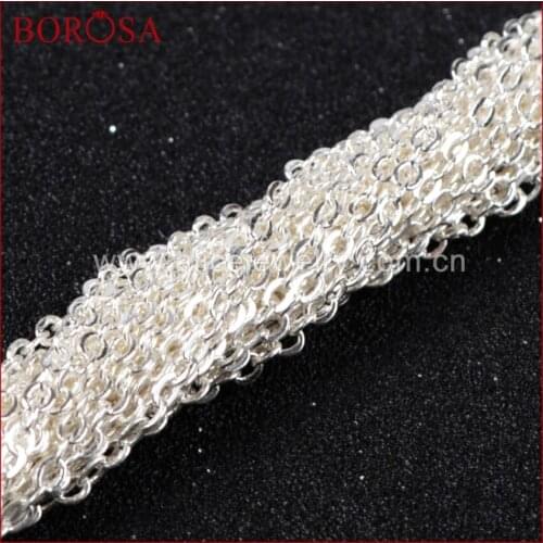 BOROSA 16" 18" 30" Silver Color Chains For Pendant Beads Finished Jewelry Chain Necklace Finding Golden Flat Cable Chain PJ003