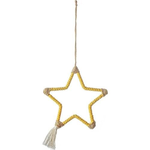 Wall Hanging Nordic Style Woven Star Wreath with Tassel for Home Apartment Nursery Party Decor